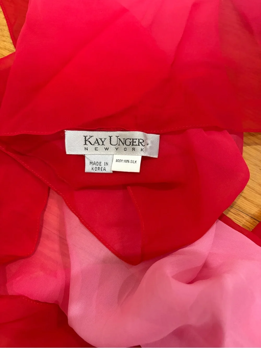 Kay Under Silk Coral Bright Red and Pink Scarf Shawl 20”/75”
